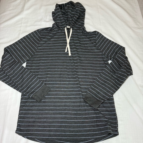 Marine Layer Sweatshirt Mens Medium Gray Blue Stripe Pullover Hoodie Lightweight - Picture 1 of 7